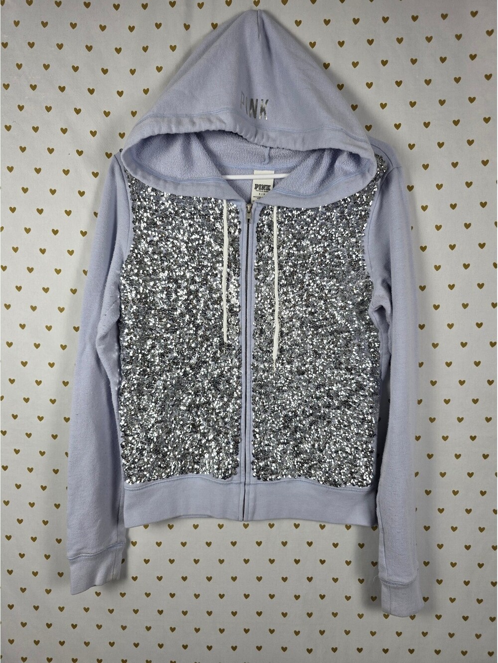 Victorias Secret Pink Bling Sequined Fashion Show Full zip Hoodie Jacket Small